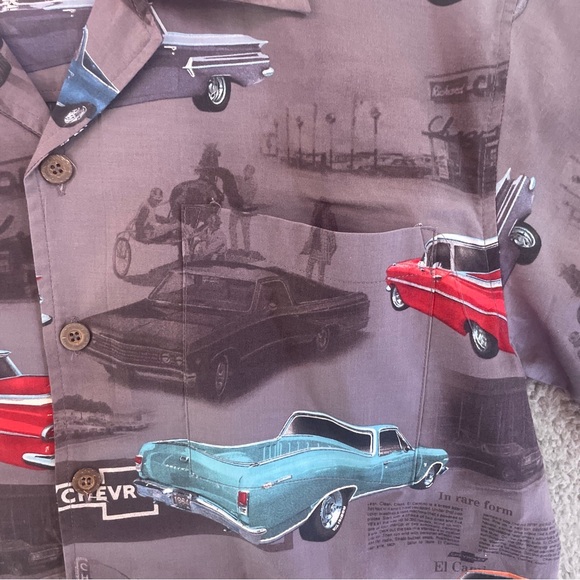 David Carey Button Up Shirt Sz M Gray Short Sleeve Chevrolet All Over Print Mens - Picture 2 of 9